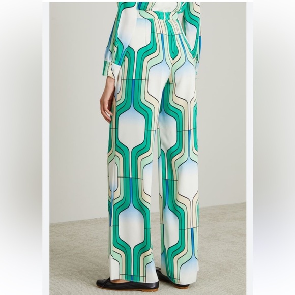 Marella By Max Mara Addirsi Trouser Women's US 10 Bright Green Crepe Geo Print - Picture 2 of 16